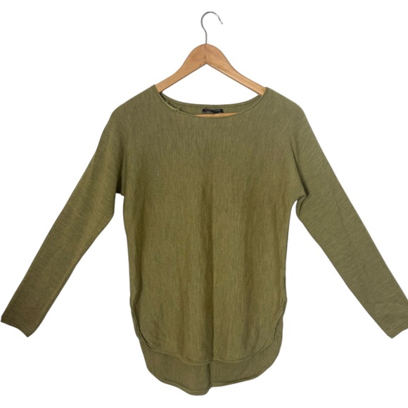 Eileen Fisher Sweaters - Eileen Fisher Merino Wool Knit‎ Top Women M Petite Green Long Sleeve FLAWS